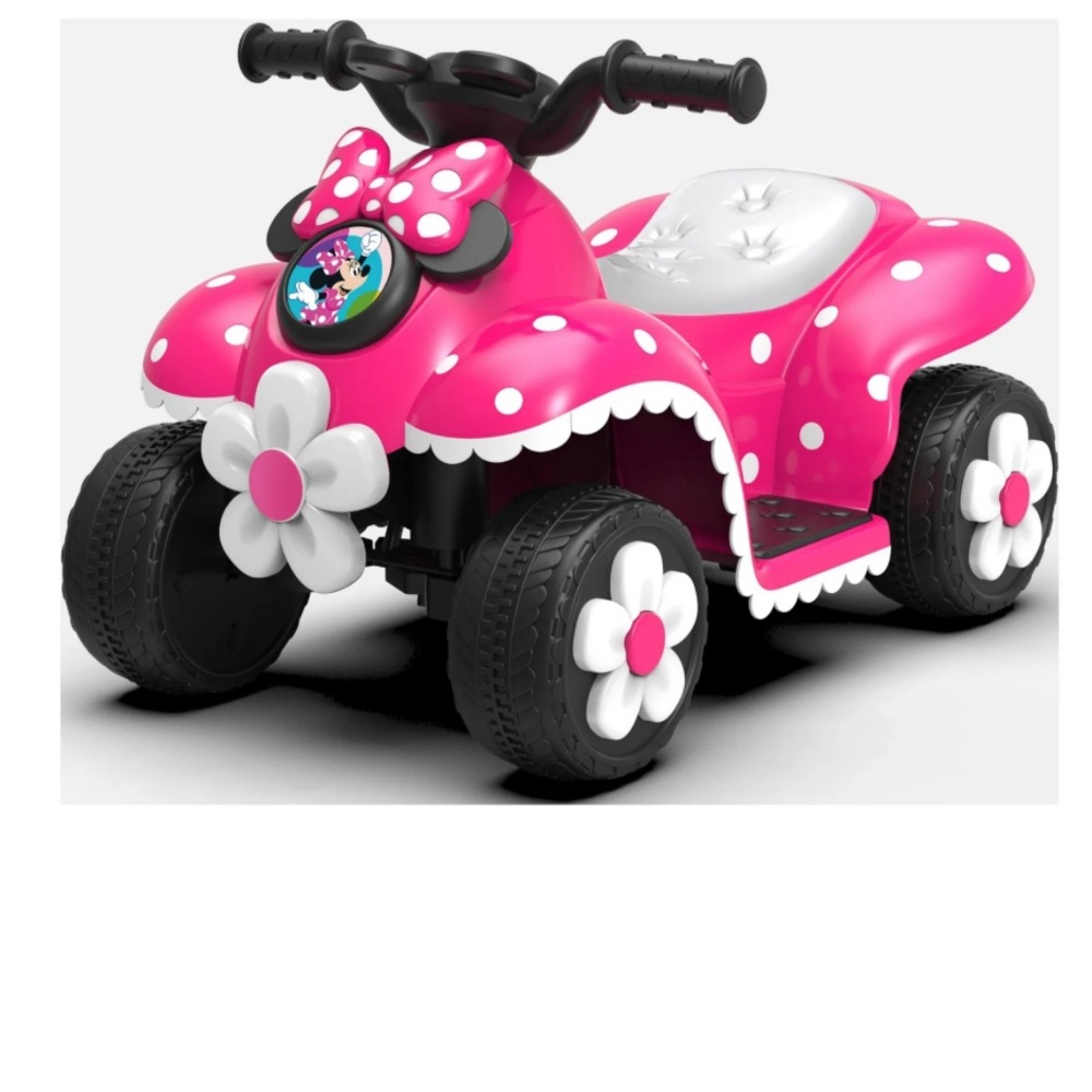 Pink Polka-Dot Ride-On Quad for Kids with Flower Accents